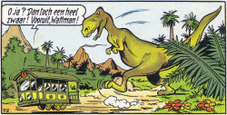 Een dinosaurus belaagt tram 7